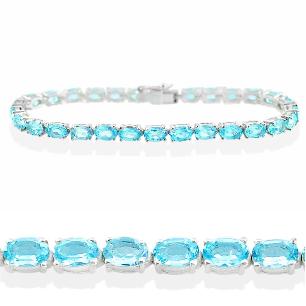 26.69cts natural blue topaz 925 sterling silver tennis bracelet jewelry t12281