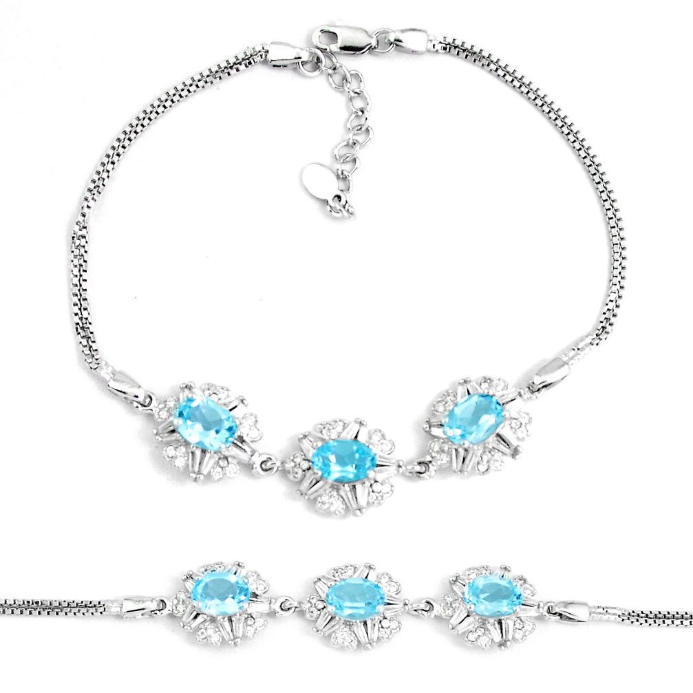 LAB 11.01cts natural blue topaz oval topaz 925 silver tennis bracelet jewelry c19666