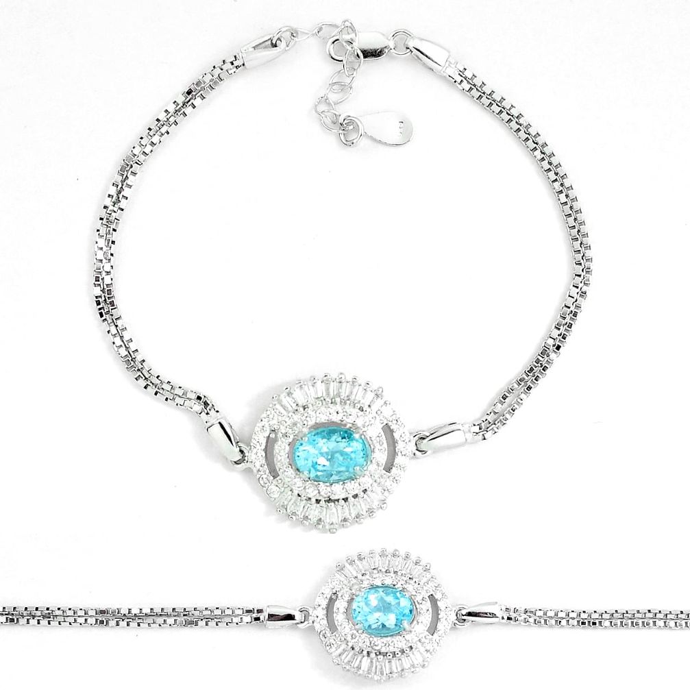 5.97cts natural blue topaz white topaz 925 sterling silver bracelet c19680