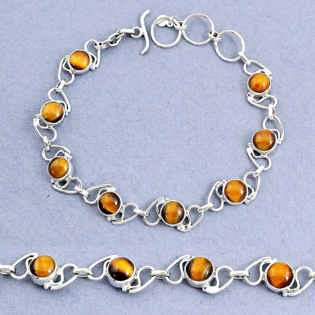 15.95cts natural brown tiger's eye 925 sterling silver bracelet jewelry t8468