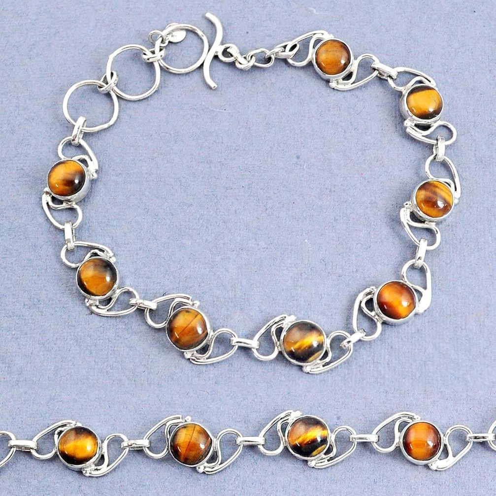 15.72cts natural brown tiger's eye 925 sterling silver bracelet jewelry t8469