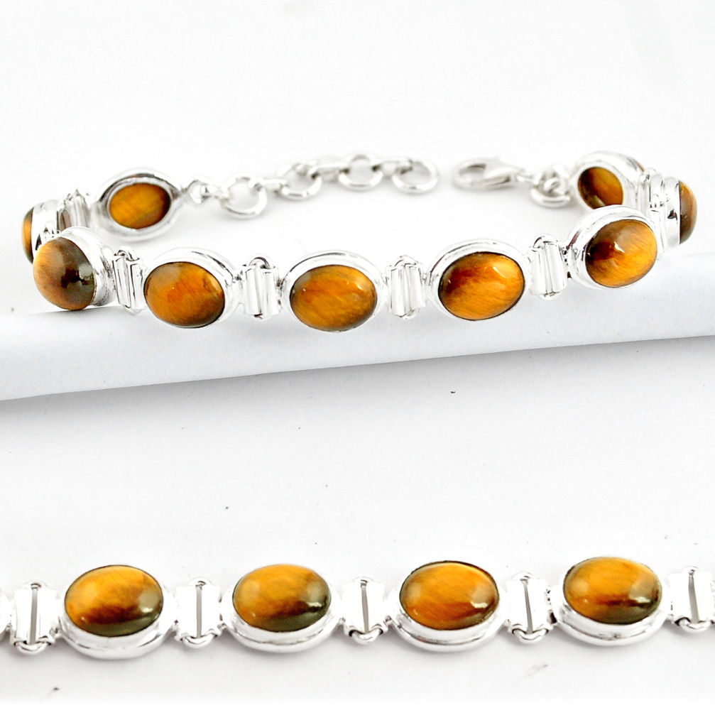 37.86cts natural brown tiger's eye 925 sterling silver tennis bracelet r39003