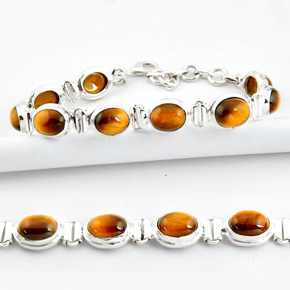 38.31cts natural brown tiger's eye 925 sterling silver tennis bracelet r39008