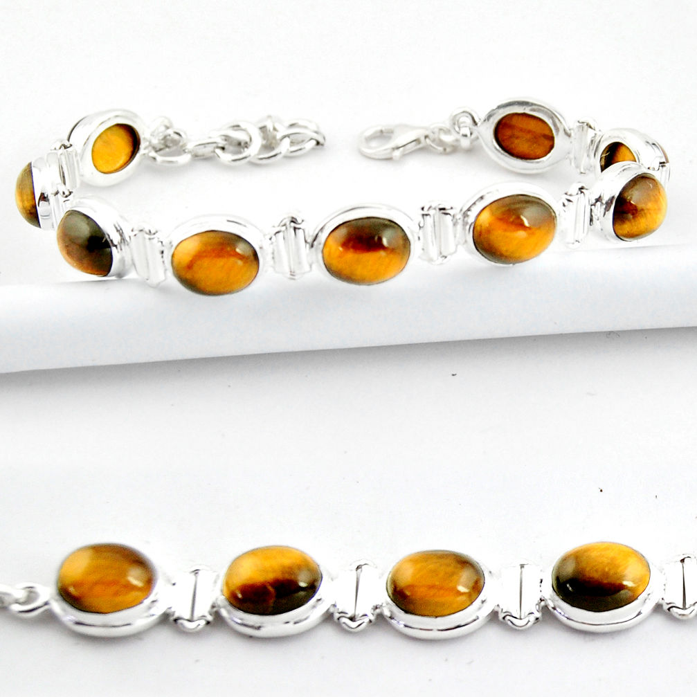 38.72cts natural brown tiger's eye 925 sterling silver tennis bracelet r39037