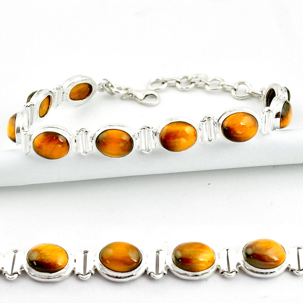 37.43cts natural brown tiger's eye 925 sterling silver tennis bracelet r39039