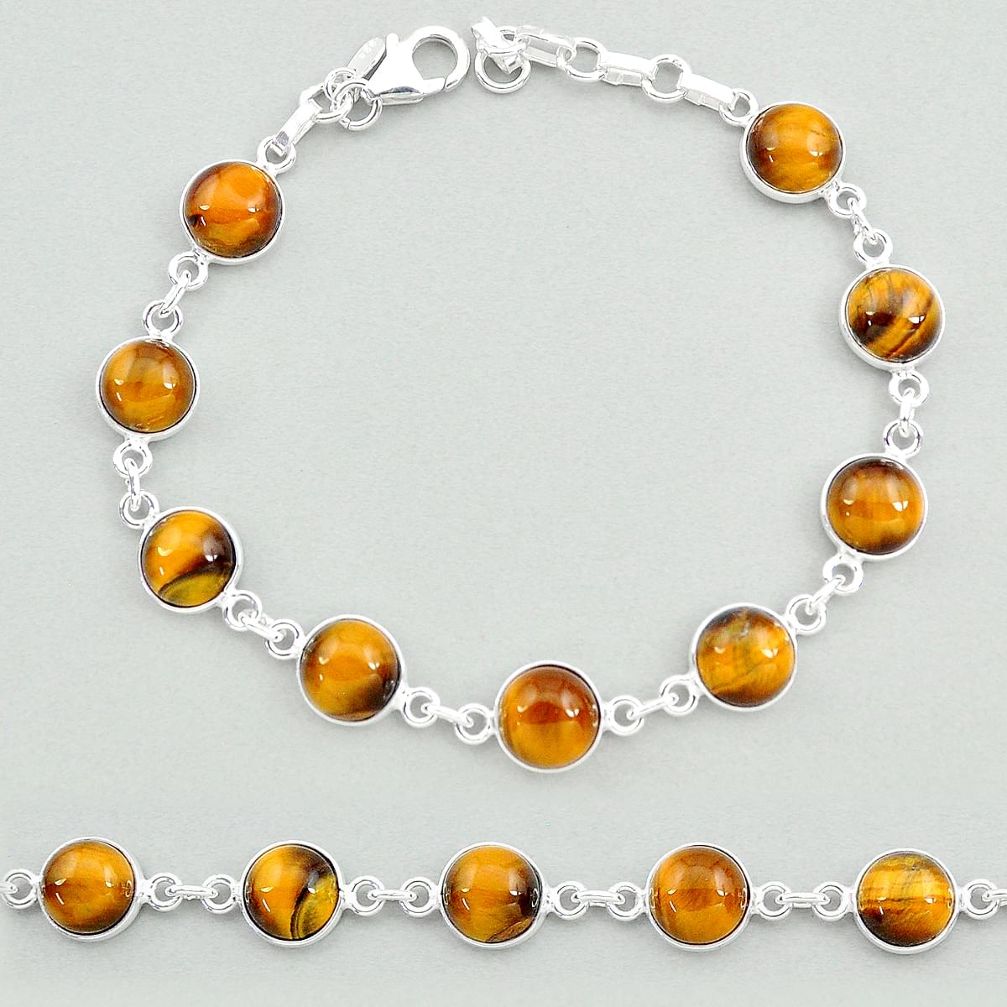 24.92cts natural brown tiger's eye 925 sterling silver tennis bracelet t19692