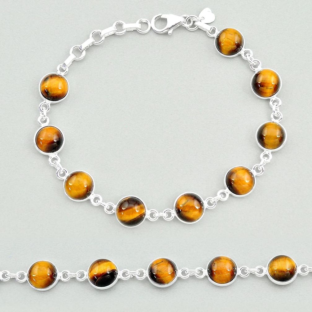 24.73cts natural brown tiger's eye 925 sterling silver tennis bracelet t19695