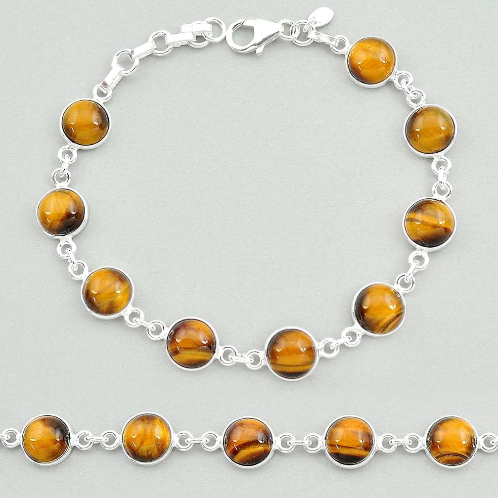 24.35cts natural brown tiger's eye 925 sterling silver tennis bracelet t19699