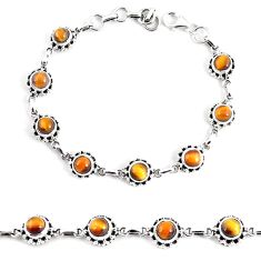 Clearance Sale- 10.31cts natural brown tiger's eye sterling silver tennis bracelet p65109