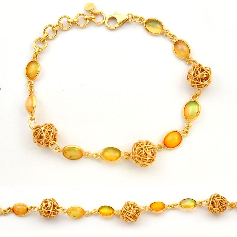 12.30cts natural ethiopian opal 925 silver 14k gold tennis bracelet r31446