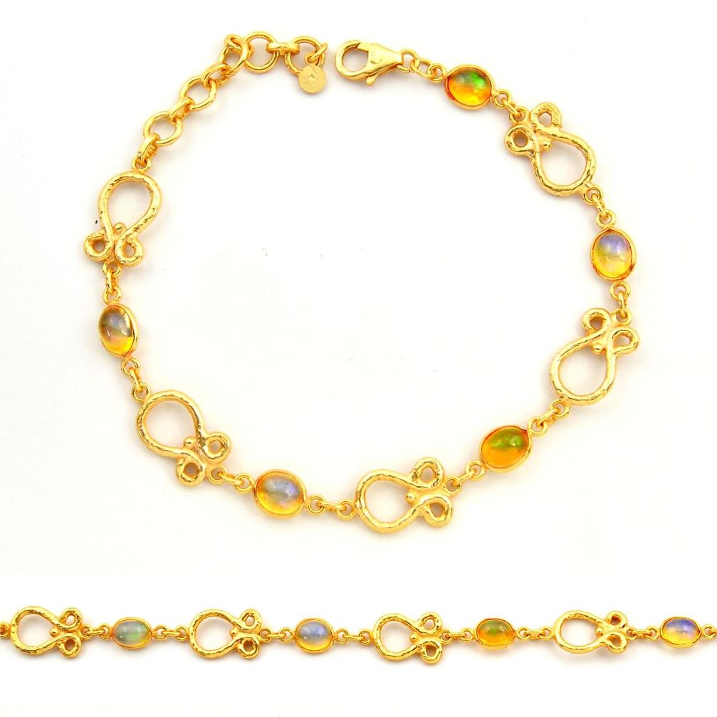7.62cts natural ethiopian opal 925 silver 14k gold tennis bracelet r31451