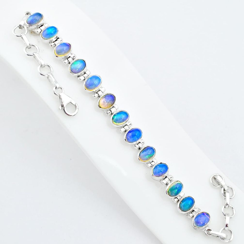 19.00cts natural ethiopian opal 925 sterling silver tennis bracelet t5890