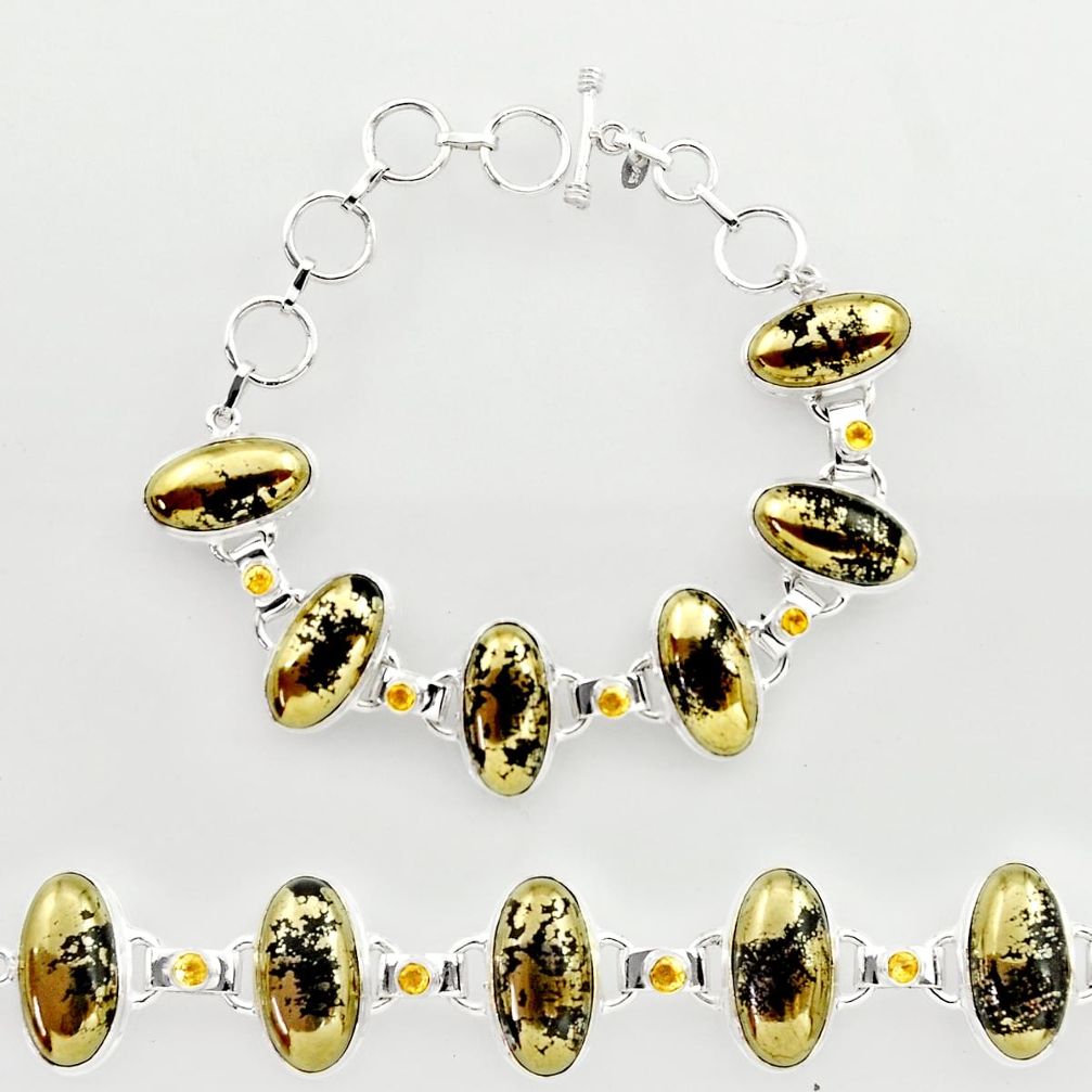 60.59cts natural golden pyrite in magnetite 925 silver tennis bracelet r27455