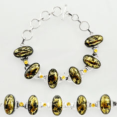 51.09cts natural golden pyrite in magnetite 925 silver tennis bracelet r27456