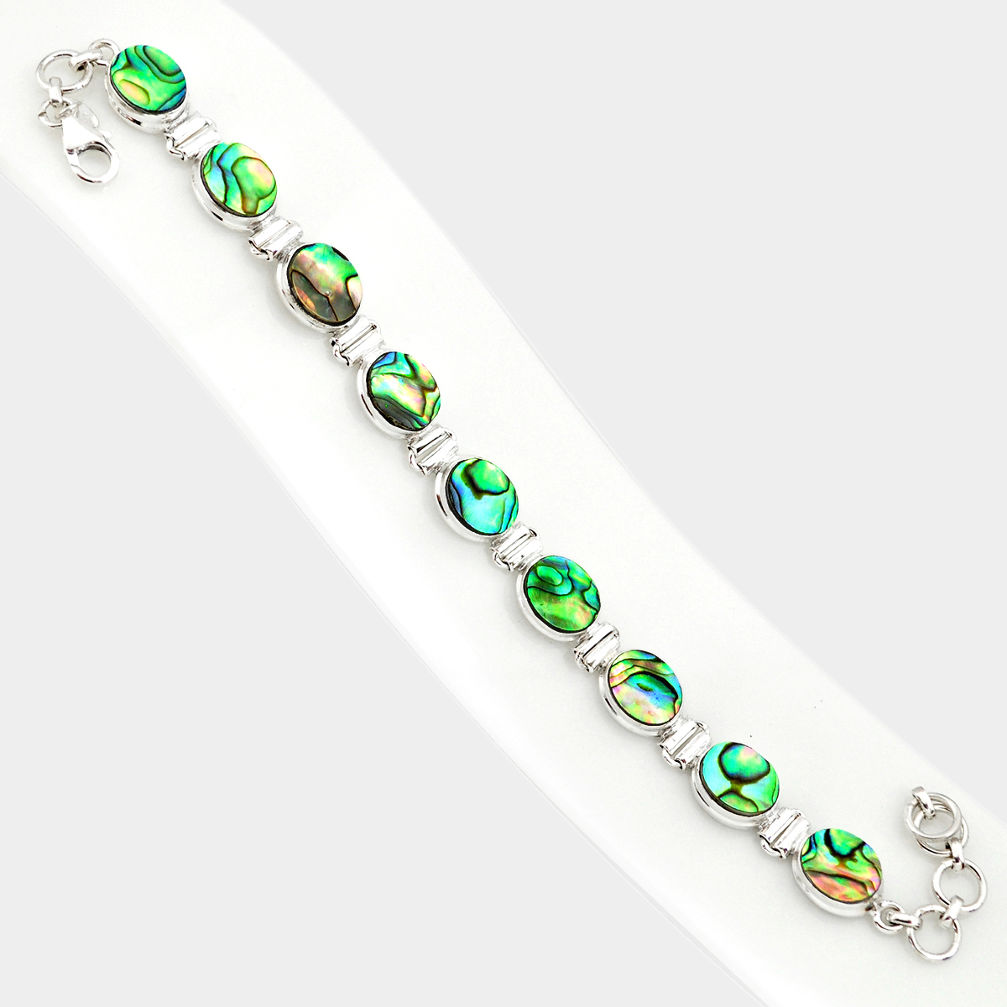 29.66cts natural green abalone paua seashell 925 silver tennis bracelet r84257