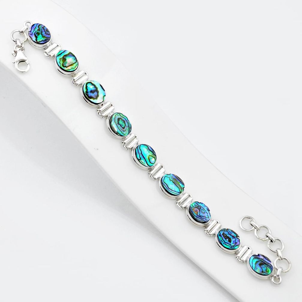 25.55cts natural green abalone paua seashell 925 sterling silver bracelet u48121