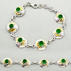 5.37cts natural green chalcedony 925 silver 14k gold tennis bracelet t72202