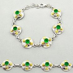 5.12cts natural green chalcedony 925 silver 14k gold tennis bracelet t72227