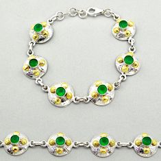 5.29cts natural green chalcedony 925 silver 14k gold tennis bracelet t72228