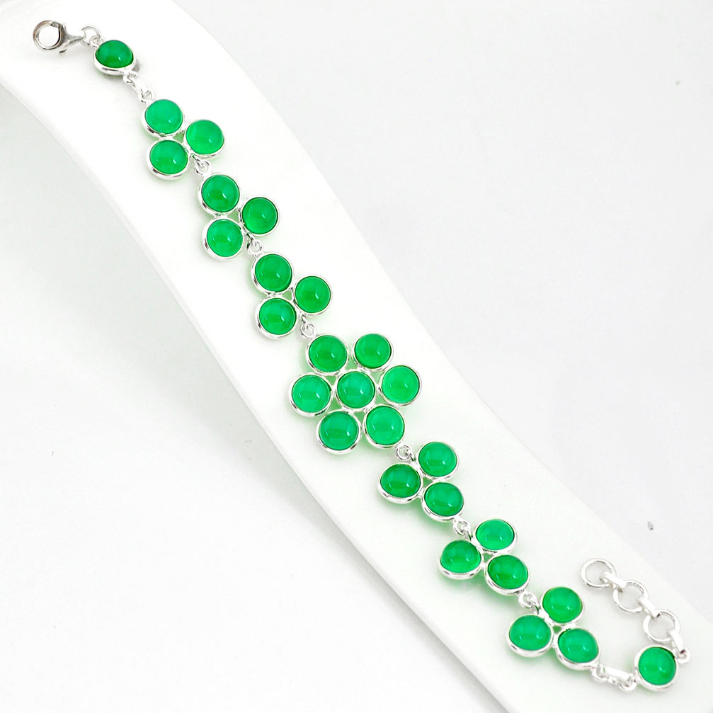 40.79cts natural green chalcedony 925 sterling silver tennis bracelet r84877