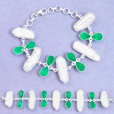 Clearance Sale- 50.48cts natural green chalcedony biwa pearl 925 silver tennis bracelet p11963