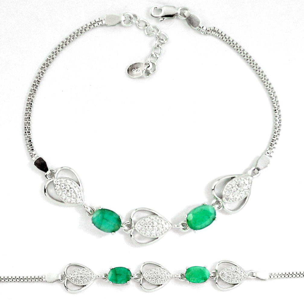LAB 7.23cts natural green emerald white topaz 925 sterling silver bracelet c19816