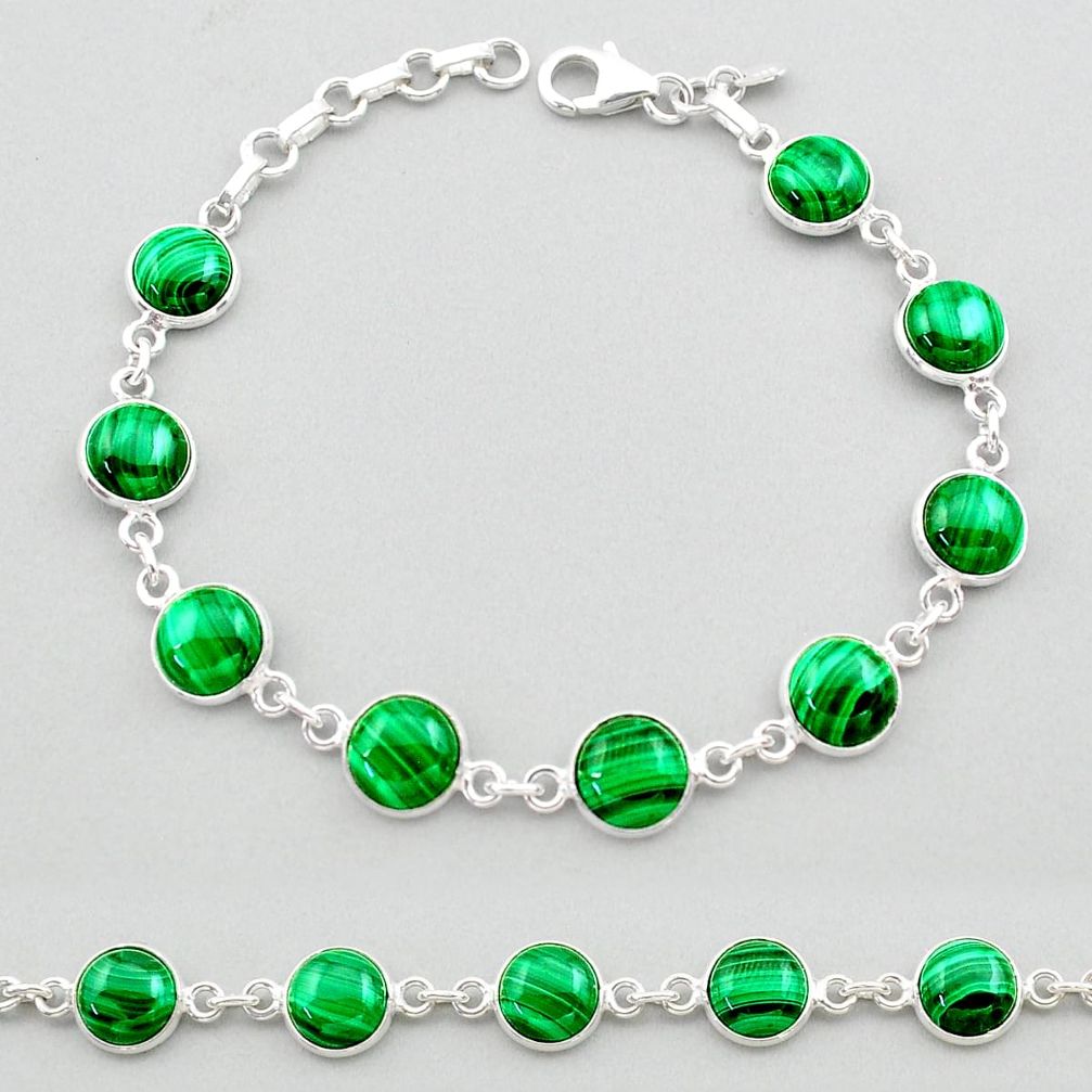 24.57cts natural green malachite (pilot's stone) silver tennis bracelet t26435