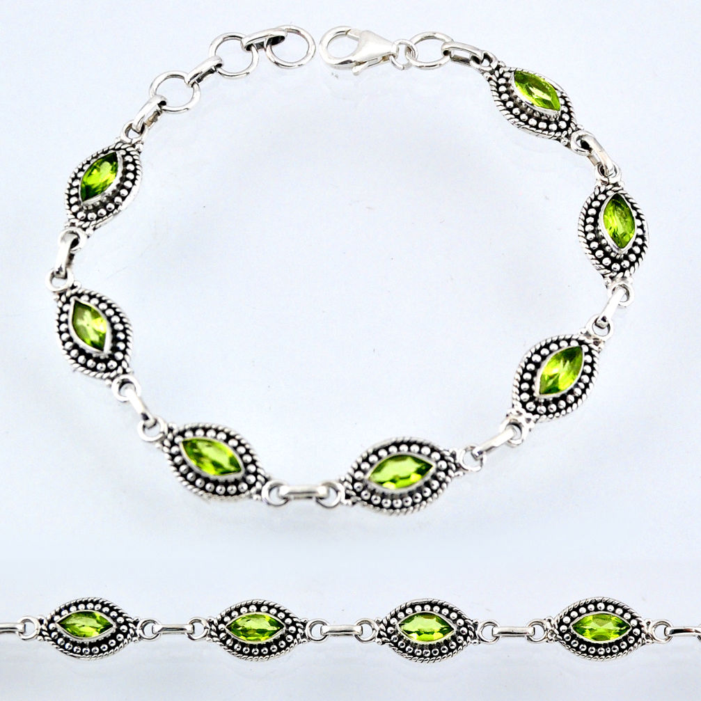 9.56cts natural green peridot 925 sterling silver tennis bracelet r54993
