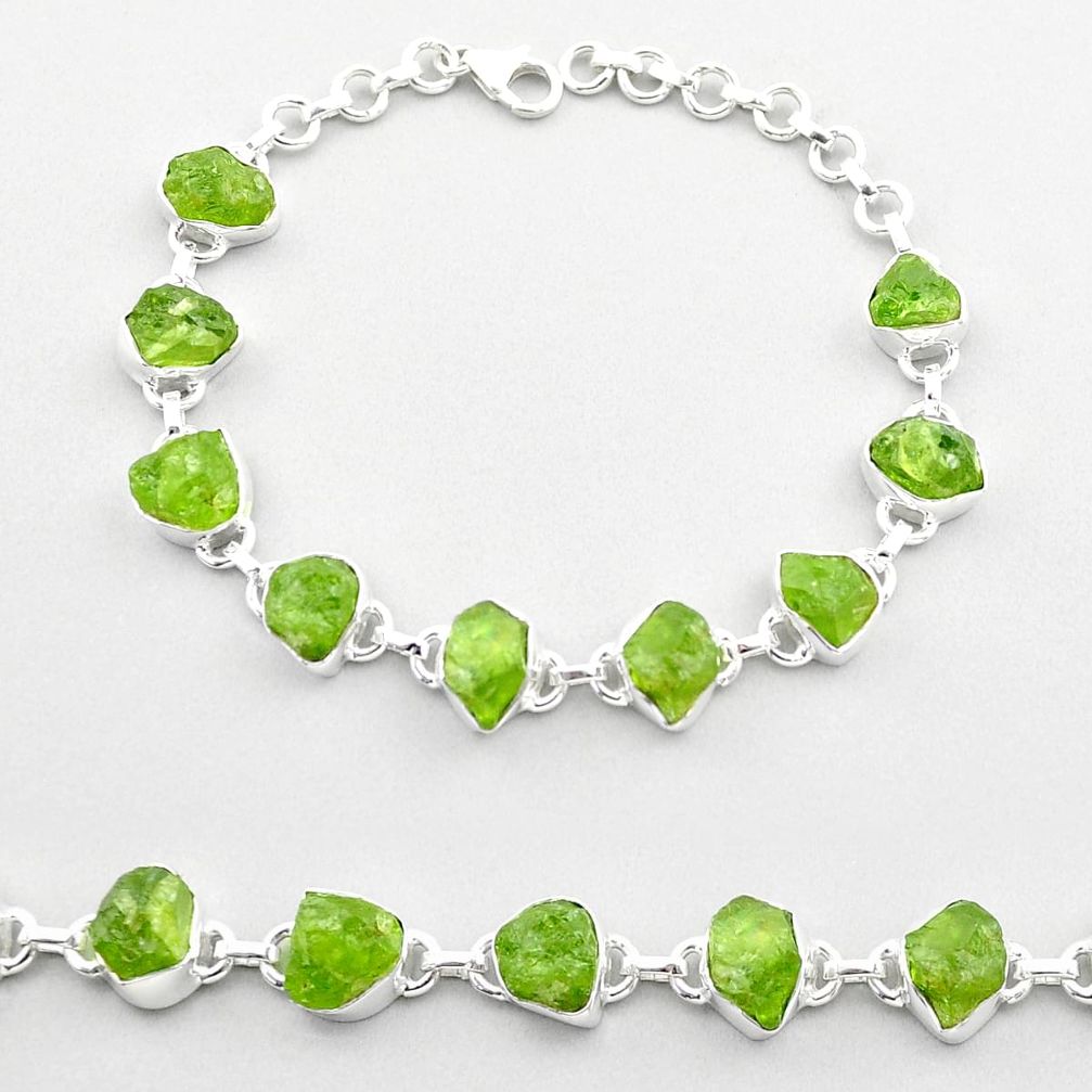 37.47cts natural green peridot rough 925 silver tennis bracelet jewelry t72169