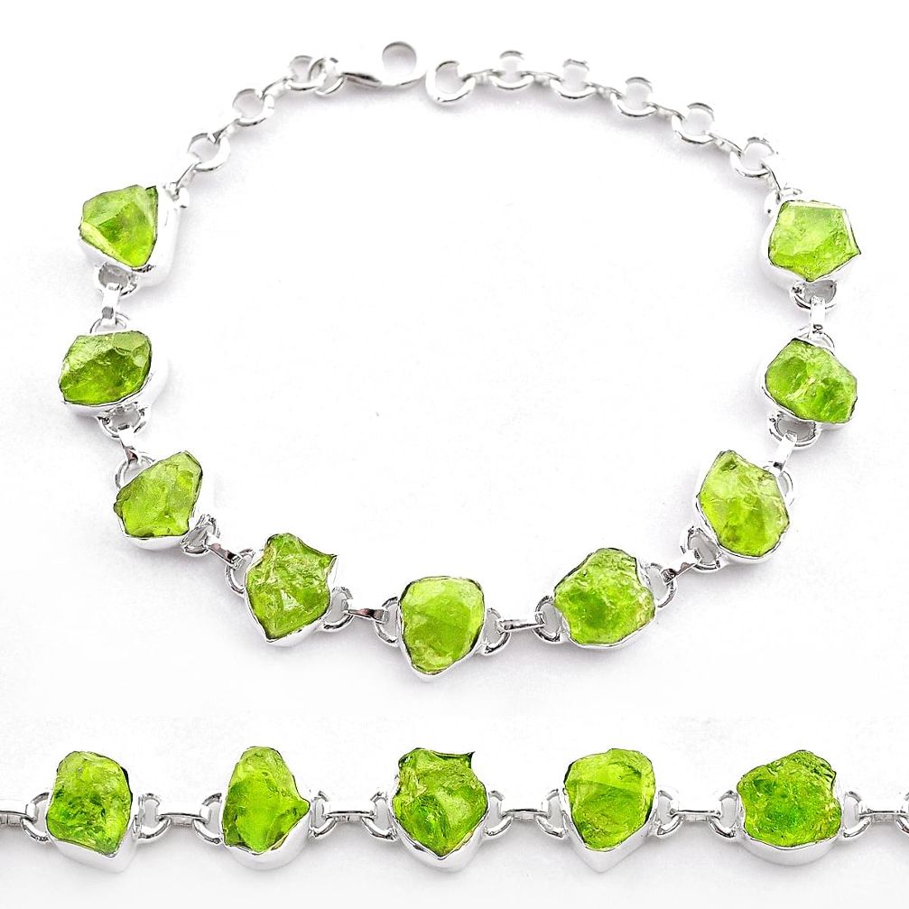 39.23cts natural green peridot raw 925 sterling silver tennis bracelet t48778