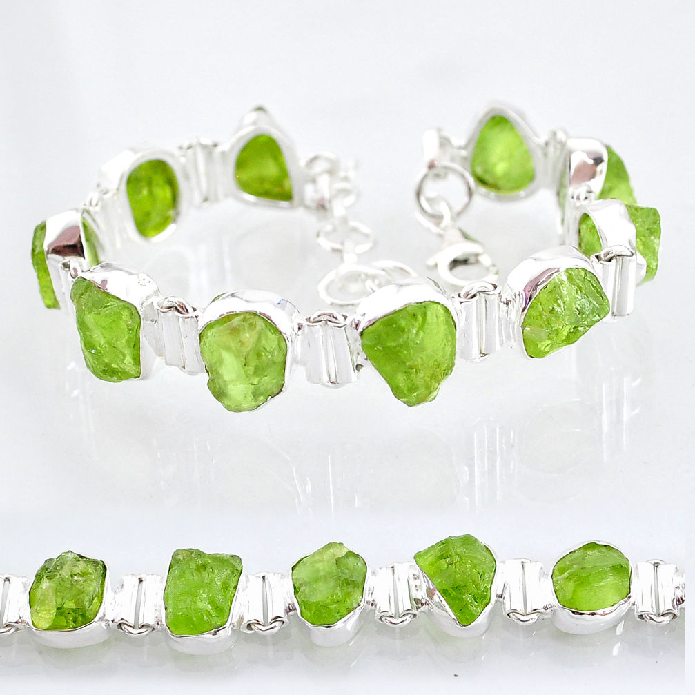 42.76cts natural green peridot raw 925 sterling silver tennis bracelet t6723