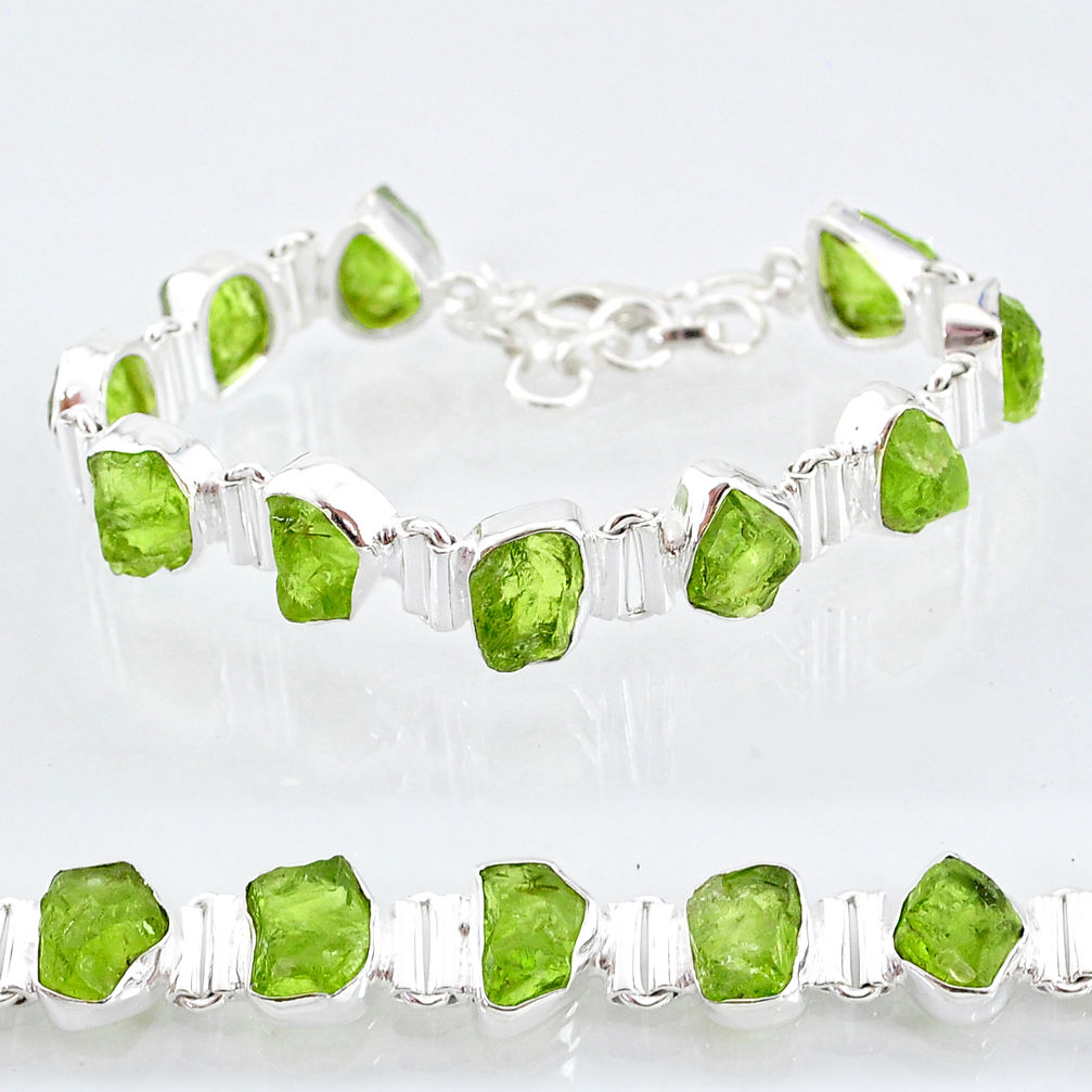 39.93cts natural green peridot raw 925 sterling silver tennis bracelet t6729