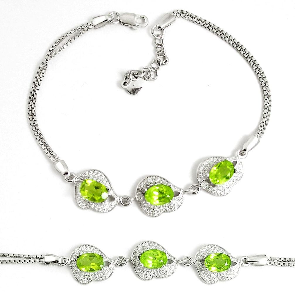 6.58cts natural green peridot topaz 925 sterling silver tennis bracelet c25941