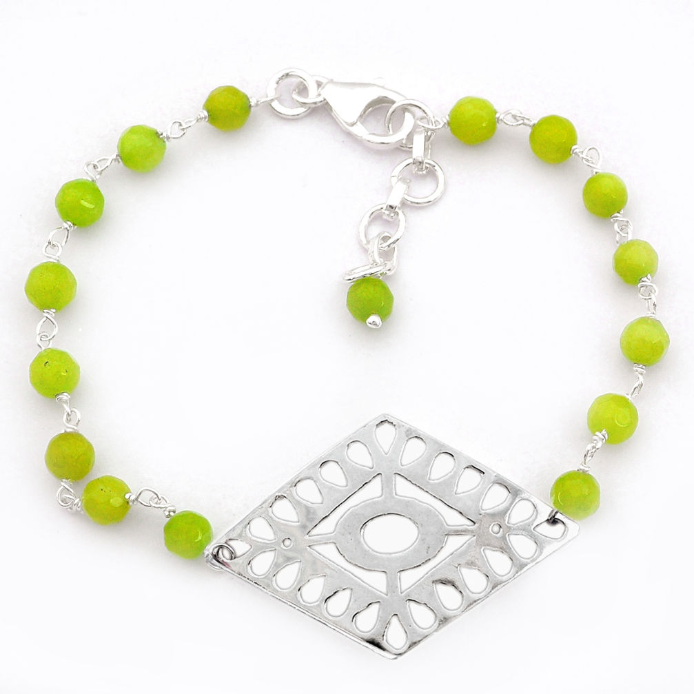9.27cts natural green prehnite 925 sterling silver beads bracelet u65240