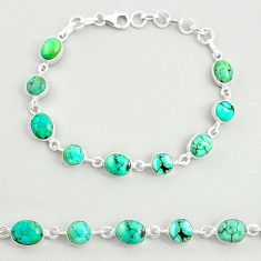 23.07cts natural green turquoise tibetan oval silver tennis bracelet u27525