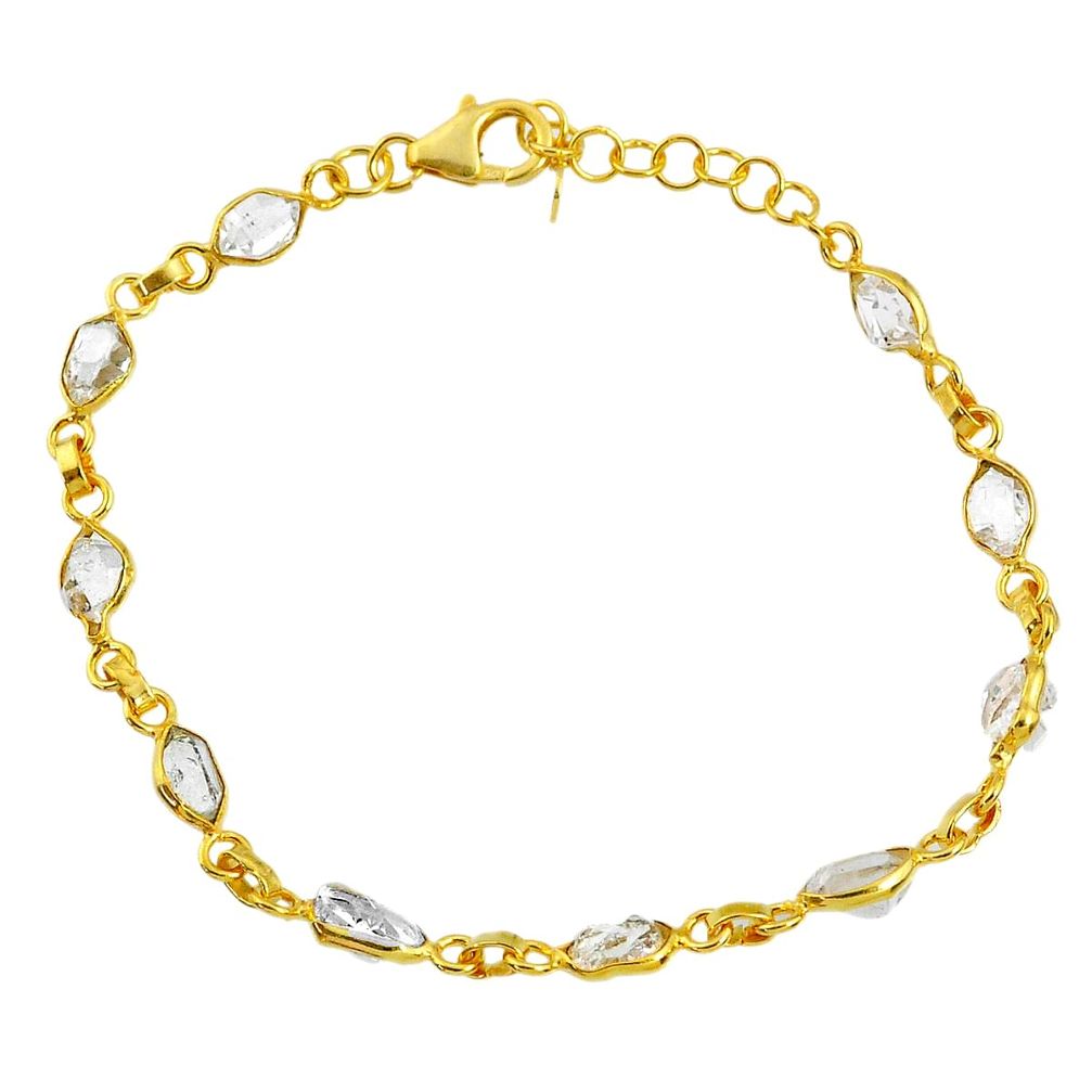 10.30cts natural herkimer diamond 925 silver 14k gold tennis bracelet r64226