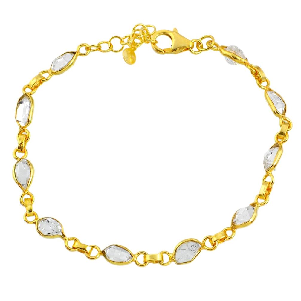 9.83cts natural herkimer diamond 925 silver 14k gold tennis bracelet r64227