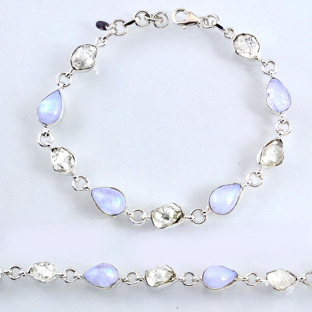 40.01cts natural herkimer diamond moonstone 925 silver tennis bracelet r61731