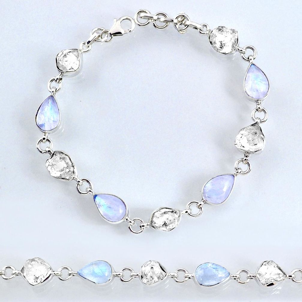 40.06cts natural herkimer diamond moonstone 925 silver tennis bracelet r61733