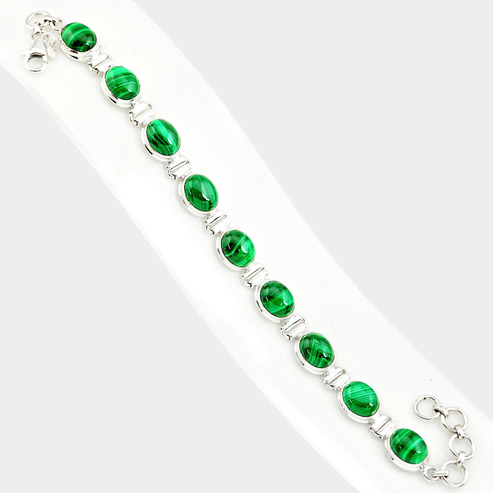 42.41cts natural malachite (pilot's stone) 925 silver tennis bracelet r84267