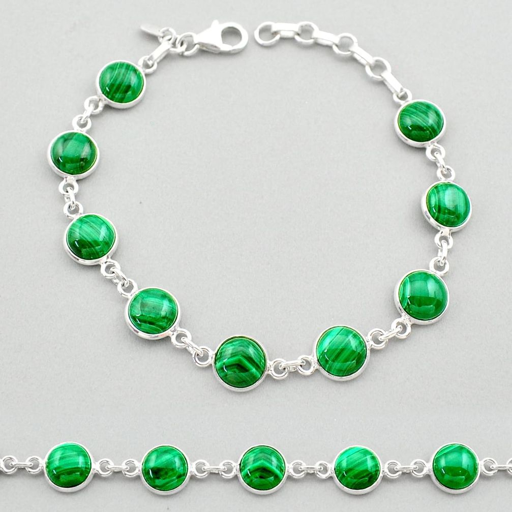 25.07cts natural malachite (pilot's stone) 925 silver tennis bracelet t26432