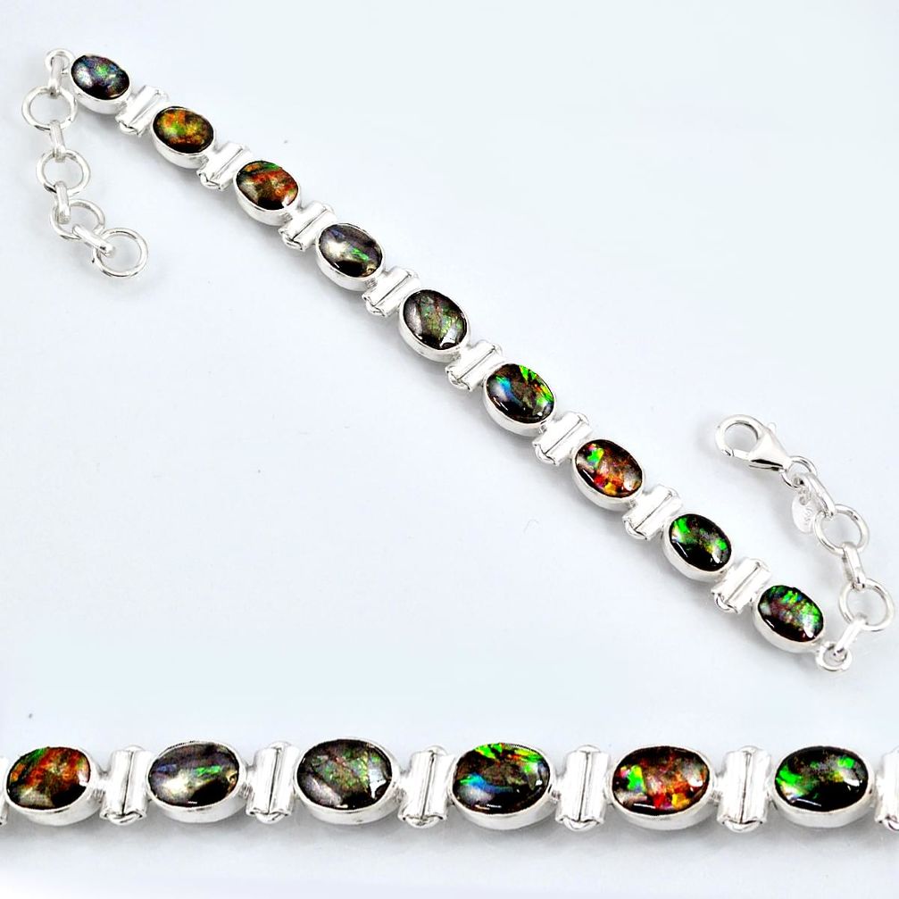 25.89cts natural multi color ammolite (canadian) silver tennis bracelet r60922