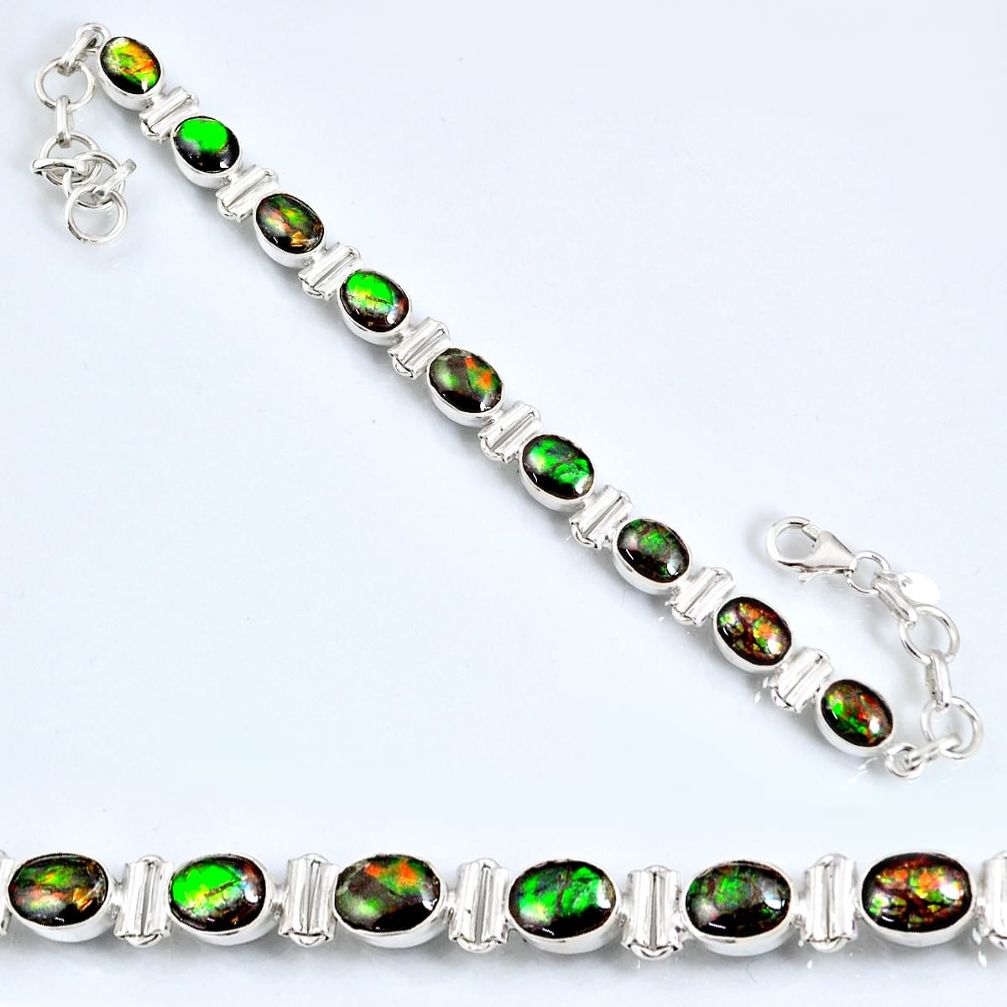 20.84cts natural multi color ammolite (canadian) silver tennis bracelet r60923