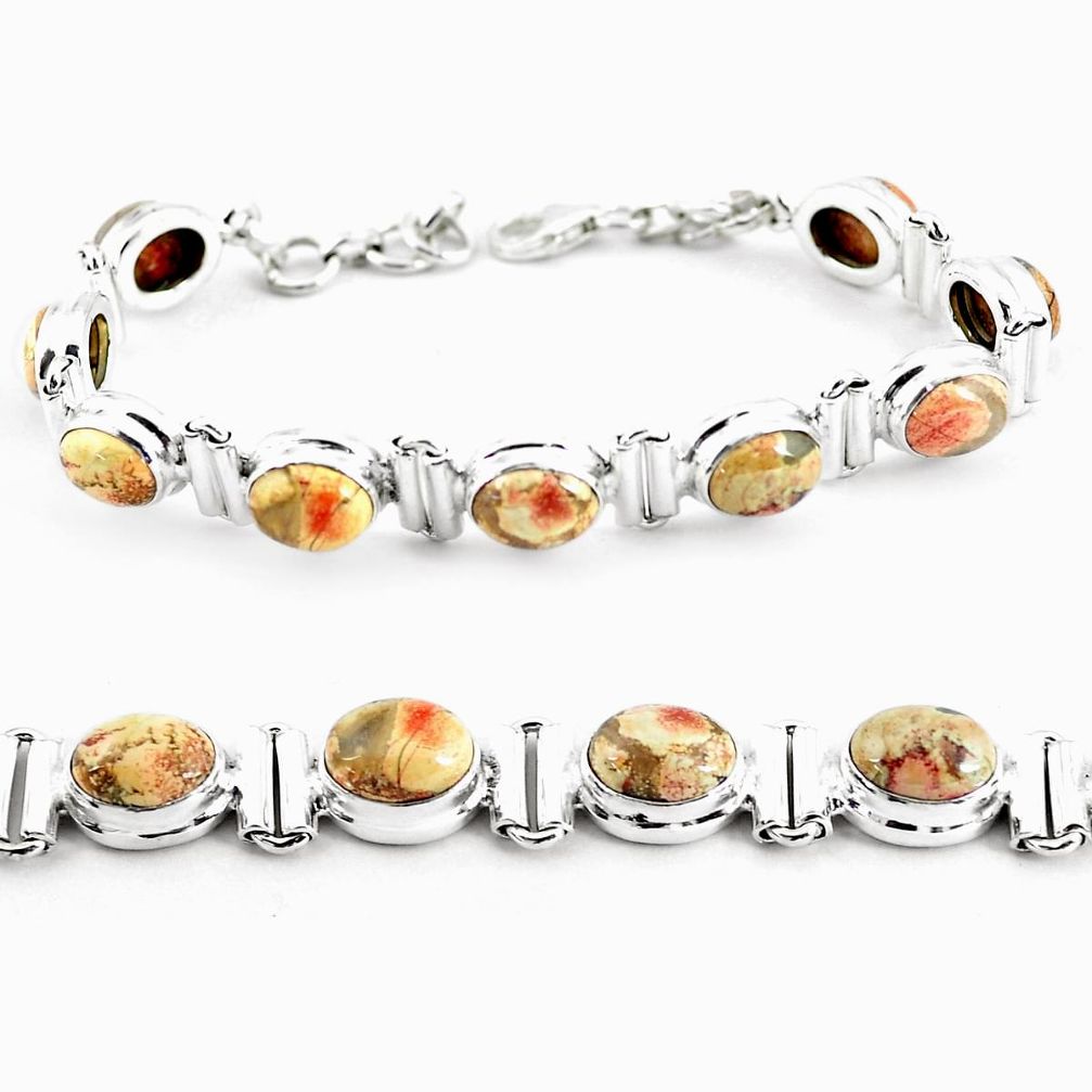  multi color brecciated jasper 925 silver tennis bracelet p64487