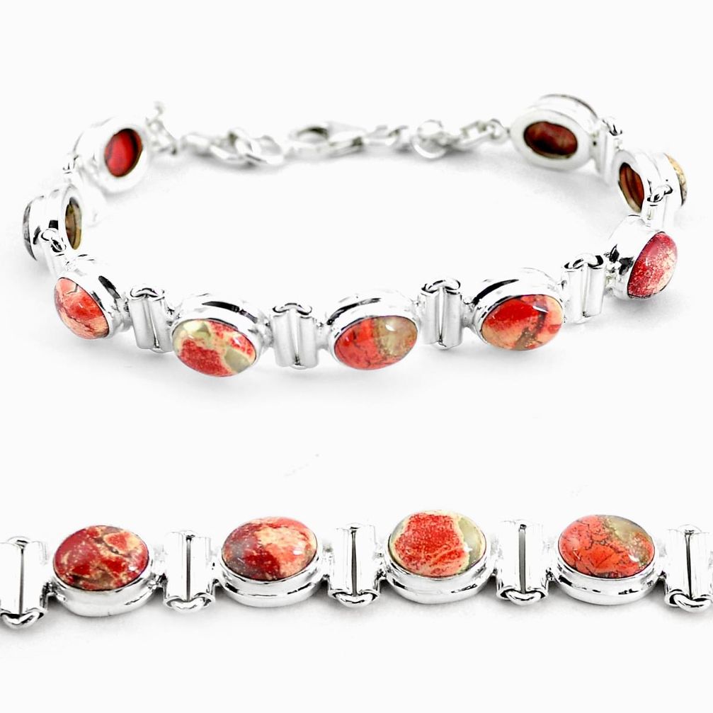 28.89cts natural multi color brecciated jasper 925 silver tennis bracelet p64494