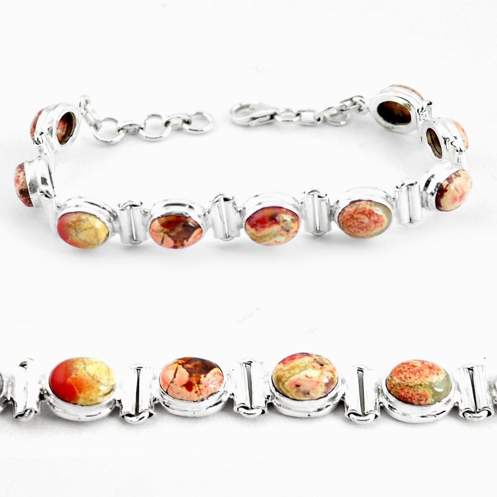 29.84cts natural multi color brecciated jasper 925 silver tennis bracelet p64495