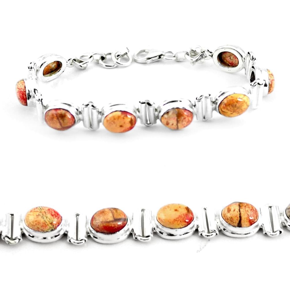  multi color brecciated jasper 925 silver tennis bracelet p64499