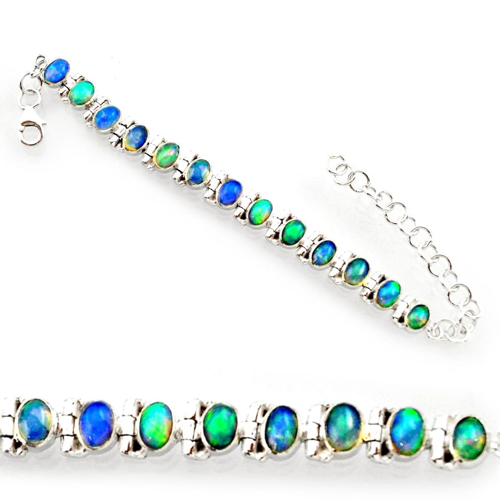 20.84cts natural multi color ethiopian opal 925 silver tennis bracelet r27524
