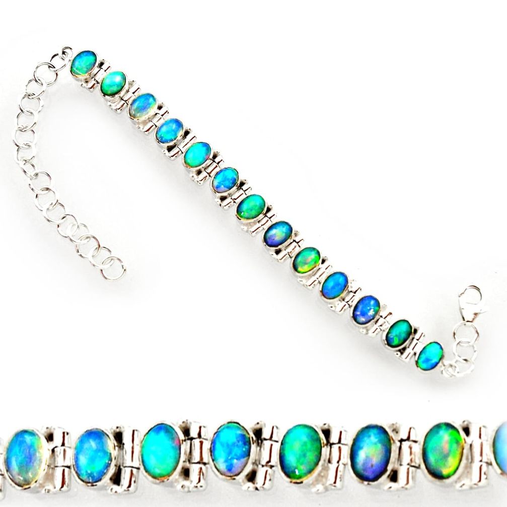 21.03cts natural multi color ethiopian opal 925 silver tennis bracelet r27527