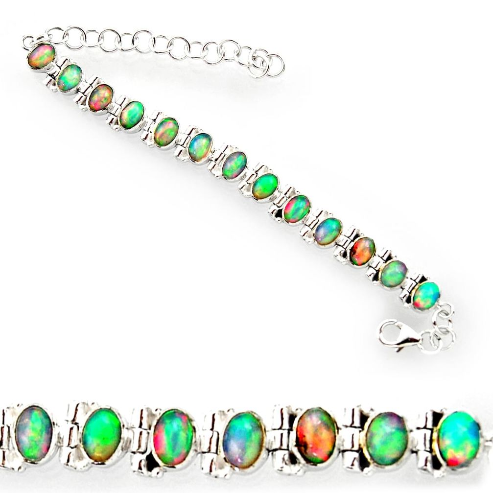 21.90cts natural multi color ethiopian opal 925 silver tennis bracelet r27529